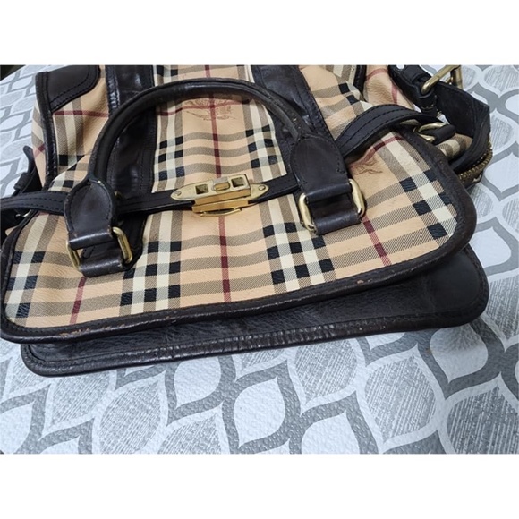 Authentic Burberry Haymarket Check Portrait Minford Tote Bag Beige/Chocolate Bro - Picture 7 of 16